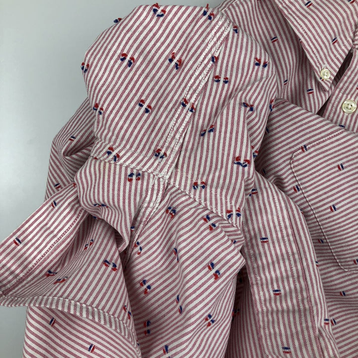 Brooks Brothers 1818 REGENT All-Over Print Long Sleeve Button-Down Striped Shirt, Men's Size L cotton pink type Vintage Second Hand