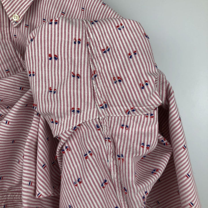 Brooks Brothers 1818 REGENT All-Over Print Long Sleeve Button-Down Striped Shirt, Men's Size L cotton pink type Vintage Second Hand