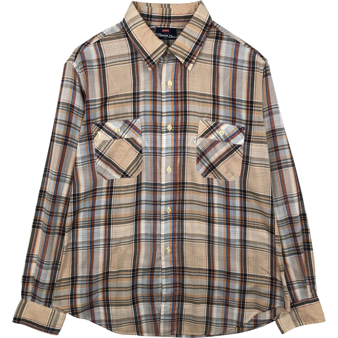 Vintage 1970'S Levi's Movin' On Check Pattern Long Sleeve Shirt, Men's Size XL unclear Beige type Vintage Second Hand