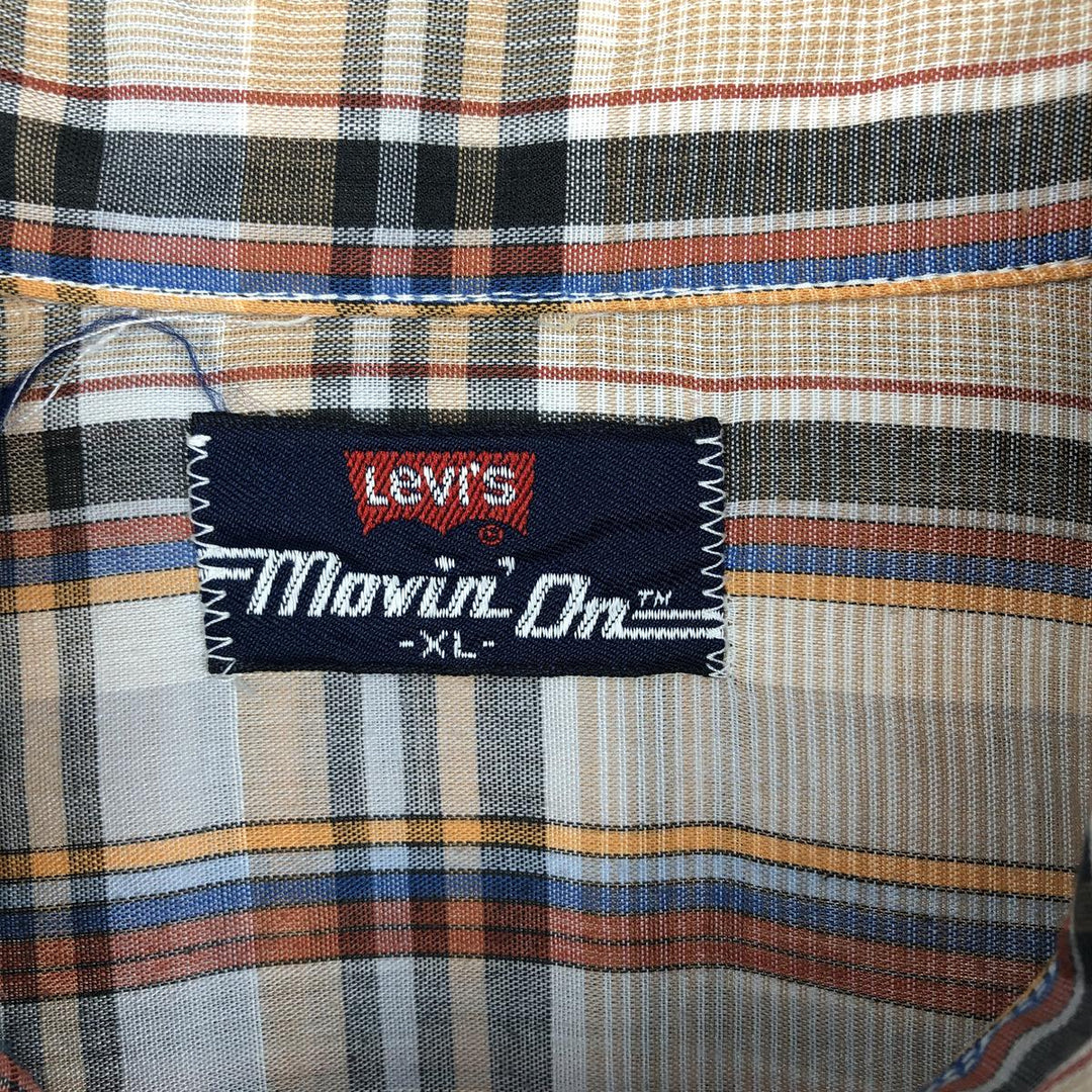 Vintage 1970'S Levi's Movin' On Check Pattern Long Sleeve Shirt, Men's Size XL unclear Beige type Vintage Second Hand