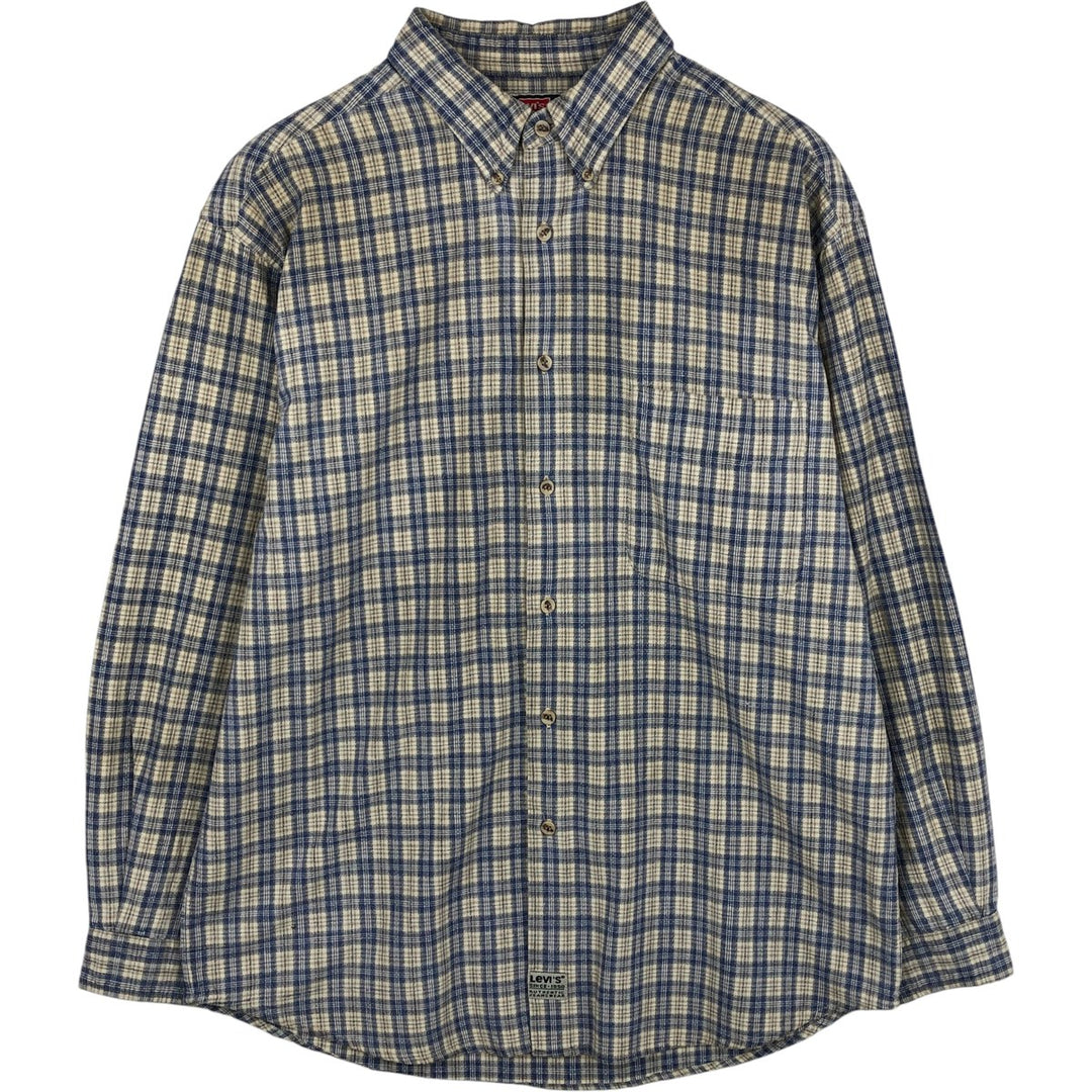 Vintage 90'S Levi's Check Pattern Long Sleeve Button-Down Check Shirt, Men's Size L cotton Beige type Vintage Second Hand