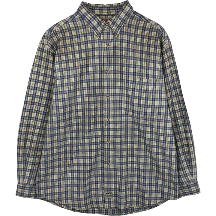 Vintage 90'S Levi's Check Pattern Long Sleeve Button-Down Check Shirt, Men's Size L cotton Beige type Vintage Second Hand