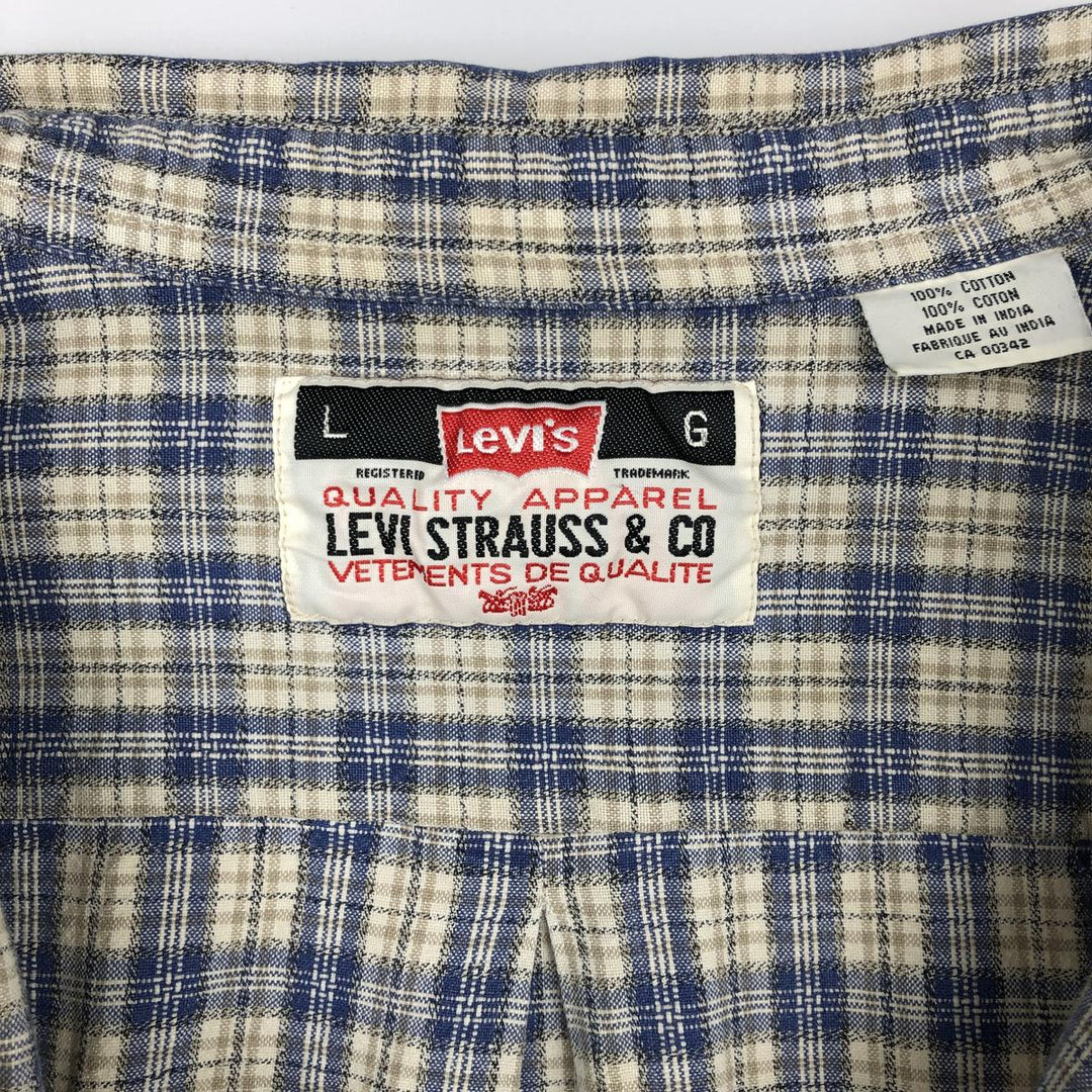 Vintage 90'S Levi's Check Pattern Long Sleeve Button-Down Check Shirt, Men's Size L cotton Beige type Vintage Second Hand