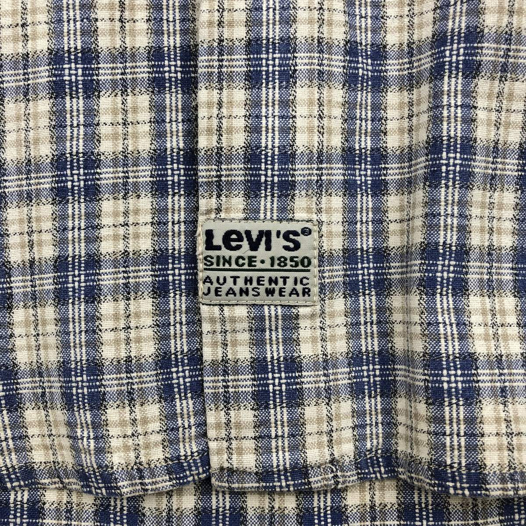 Vintage 90'S Levi's Check Pattern Long Sleeve Button-Down Check Shirt, Men's Size L cotton Beige type Vintage Second Hand