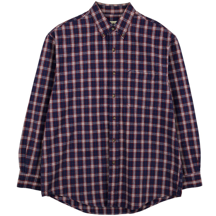 Vintage 1990'S Eddie Bauer long-sleeved button-down check shirt, size M, men's size M cotton navy blue type Vintage Second Hand