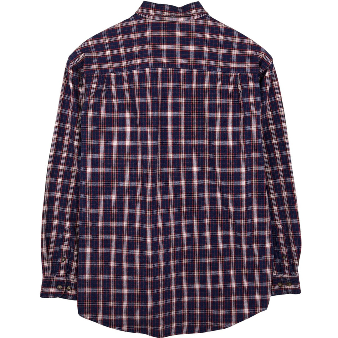 Vintage 1990'S Eddie Bauer long-sleeved button-down check shirt, size M, men's size M cotton navy blue type Vintage Second Hand