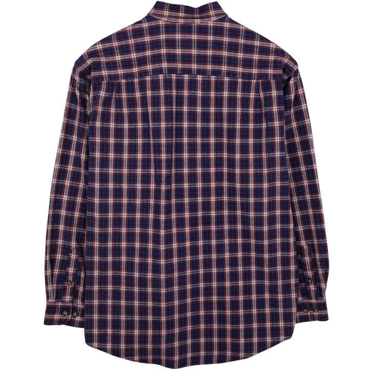 Vintage 1990'S Eddie Bauer long-sleeved button-down check shirt, size M, men's size M cotton navy blue type Vintage Second Hand