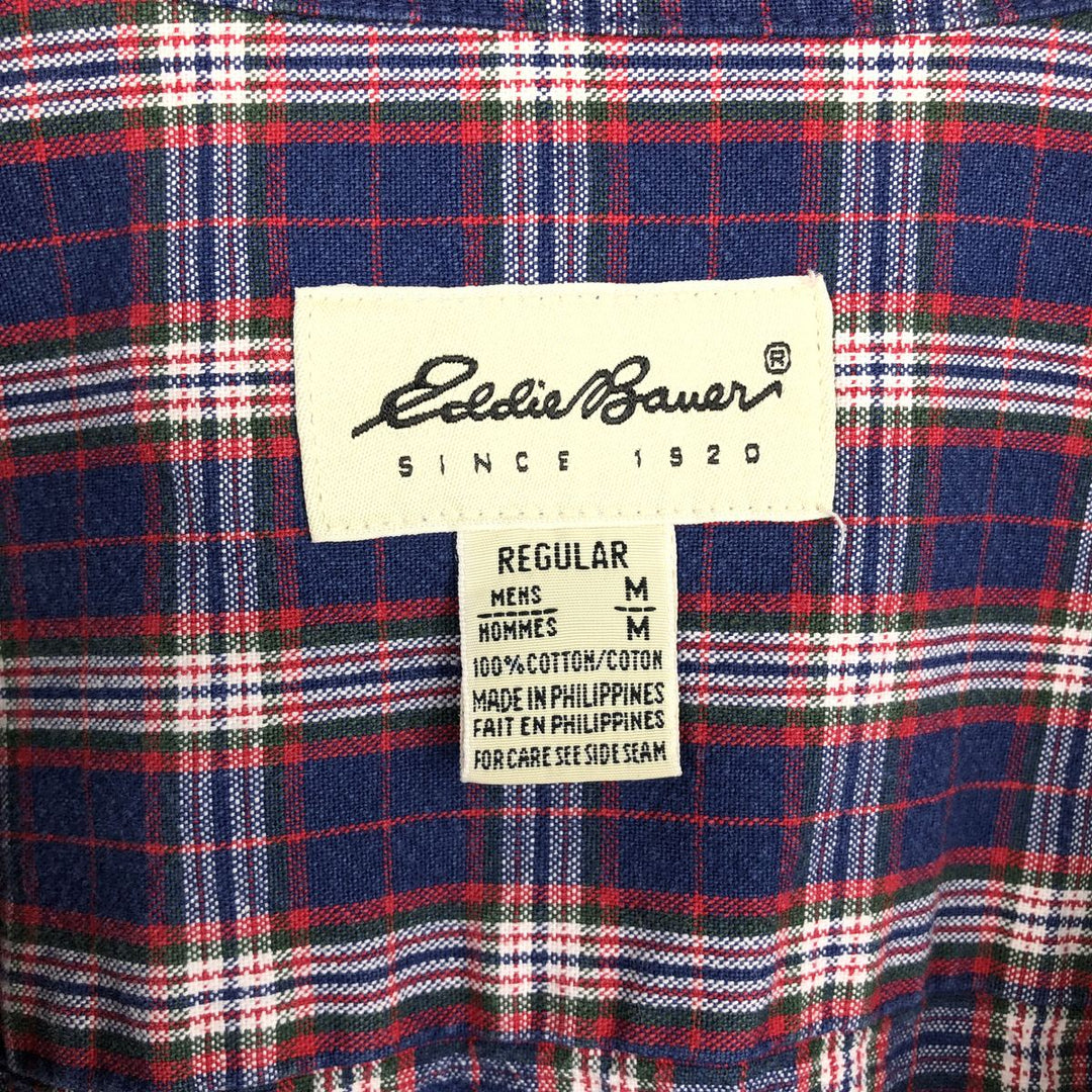 Vintage 1990'S Eddie Bauer long-sleeved button-down check shirt, size M, men's size M cotton navy blue type Vintage Second Hand