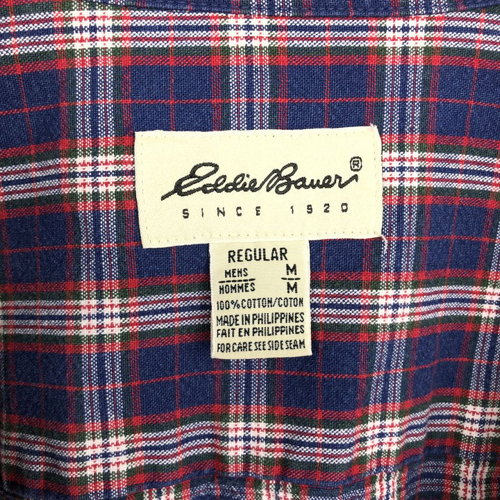 Vintage 1990'S Eddie Bauer long-sleeved button-down check shirt, size M, men's size M cotton navy blue type Vintage Second Hand