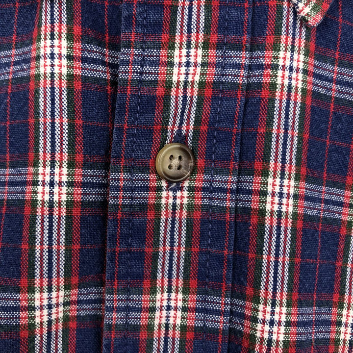 Vintage 1990'S Eddie Bauer long-sleeved button-down check shirt, size M, men's size M cotton navy blue type Vintage Second Hand
