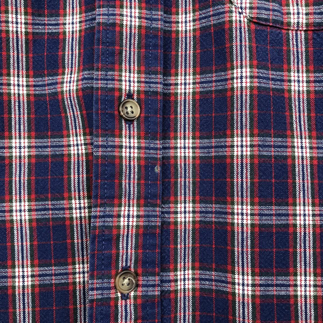 Vintage 1990'S Eddie Bauer long-sleeved button-down check shirt, size M, men's size M cotton navy blue type Vintage Second Hand