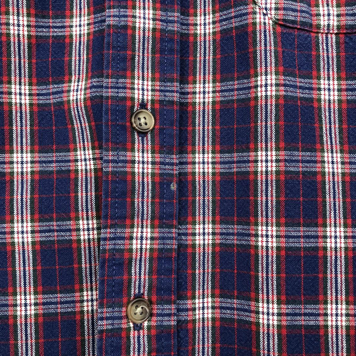 Vintage 1990'S Eddie Bauer long-sleeved button-down check shirt, size M, men's size M cotton navy blue type Vintage Second Hand