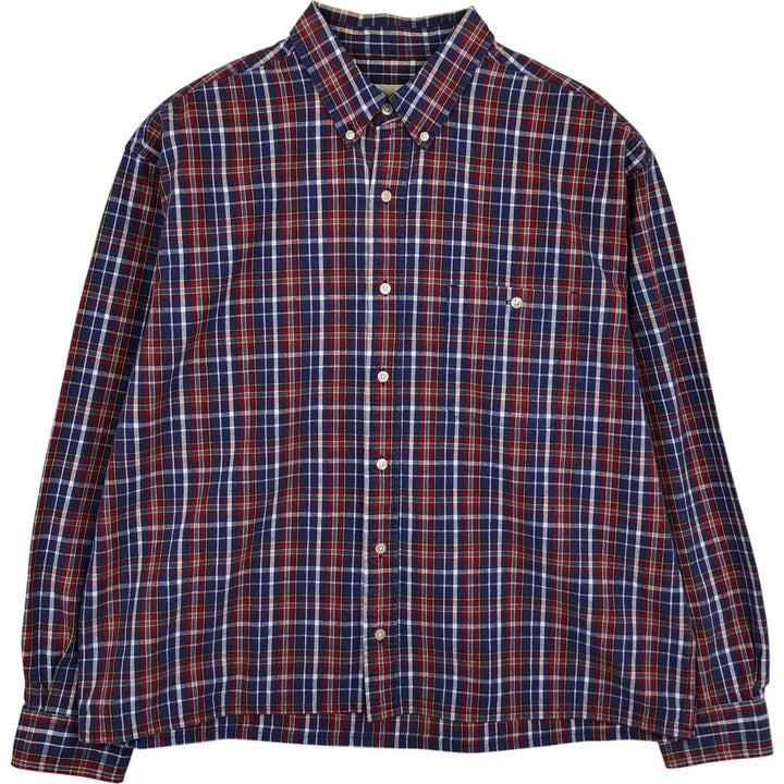 90'S - Vintage Eddie Bauer long-sleeved button-down check shirt, men's size XL cotton navy blue type Vintage Second Hand