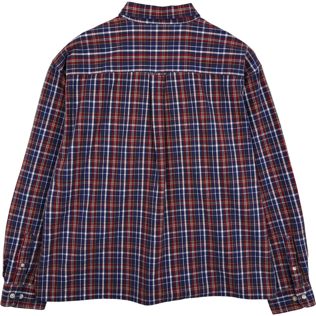 90'S - Vintage Eddie Bauer long-sleeved button-down check shirt, men's size XL cotton navy blue type Vintage Second Hand
