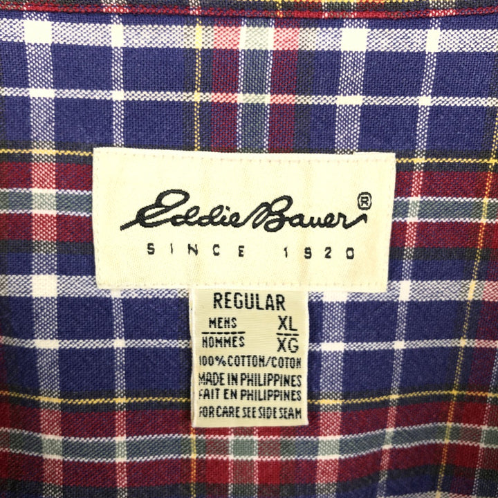 90'S - Vintage Eddie Bauer long-sleeved button-down check shirt, men's size XL cotton navy blue type Vintage Second Hand
