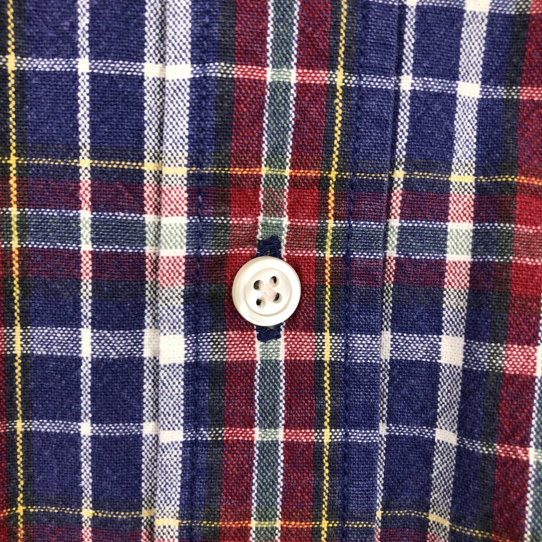 90'S - Vintage Eddie Bauer long-sleeved button-down check shirt, men's size XL cotton navy blue type Vintage Second Hand