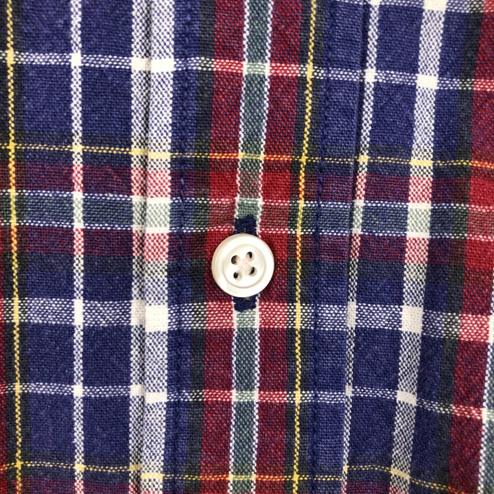 90'S - Vintage Eddie Bauer long-sleeved button-down check shirt, men's size XL cotton navy blue type Vintage Second Hand