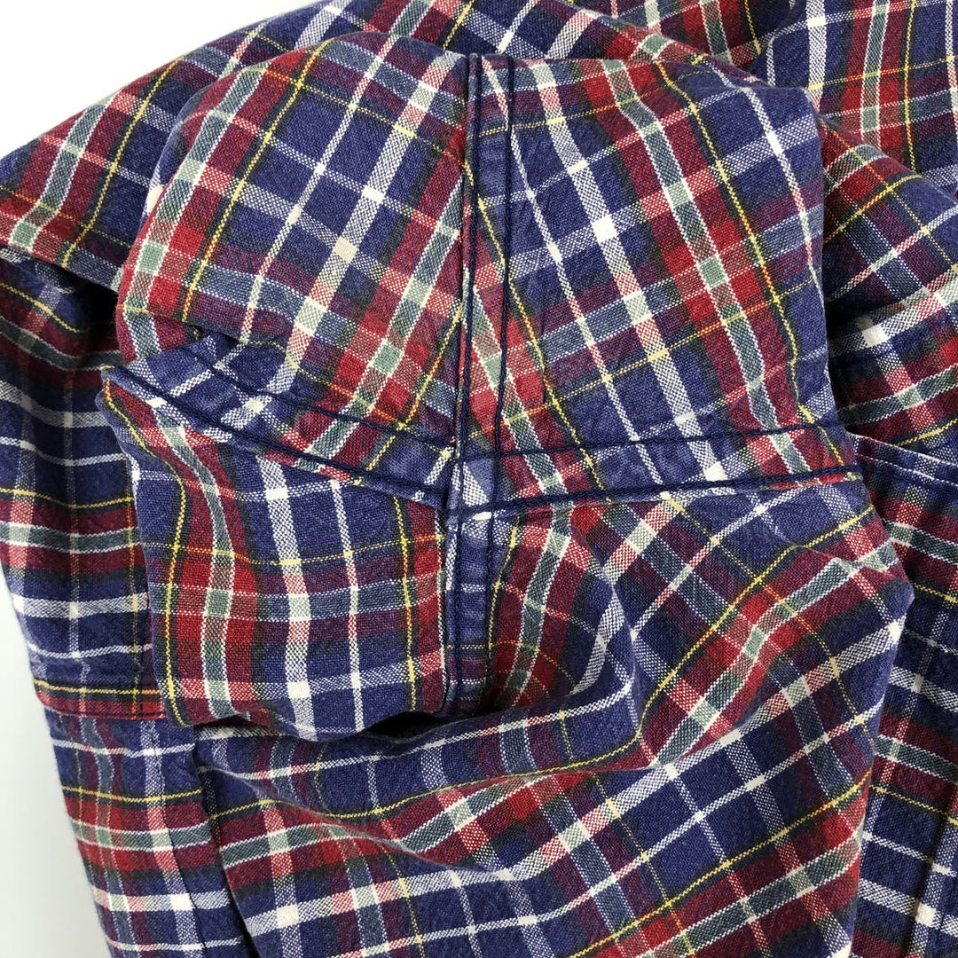 90'S - Vintage Eddie Bauer long-sleeved button-down check shirt, men's size XL cotton navy blue type Vintage Second Hand