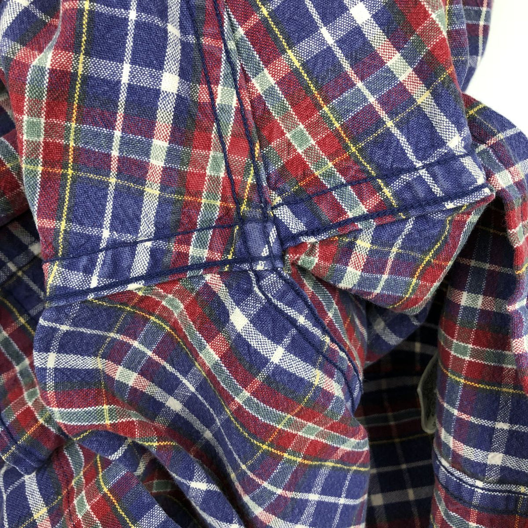 90'S - Vintage Eddie Bauer long-sleeved button-down check shirt, men's size XL cotton navy blue type Vintage Second Hand