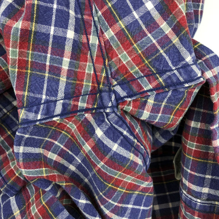 90'S - Vintage Eddie Bauer long-sleeved button-down check shirt, men's size XL cotton navy blue type Vintage Second Hand
