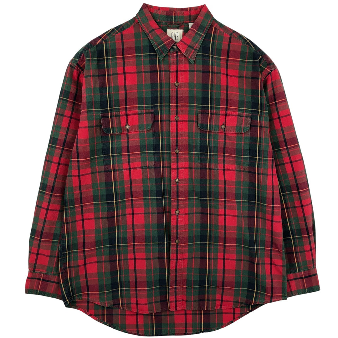 90'S GAP Vintage Long Sleeve Cotton Check Shirt, Men's Size L cotton red type Vintage Second Hand