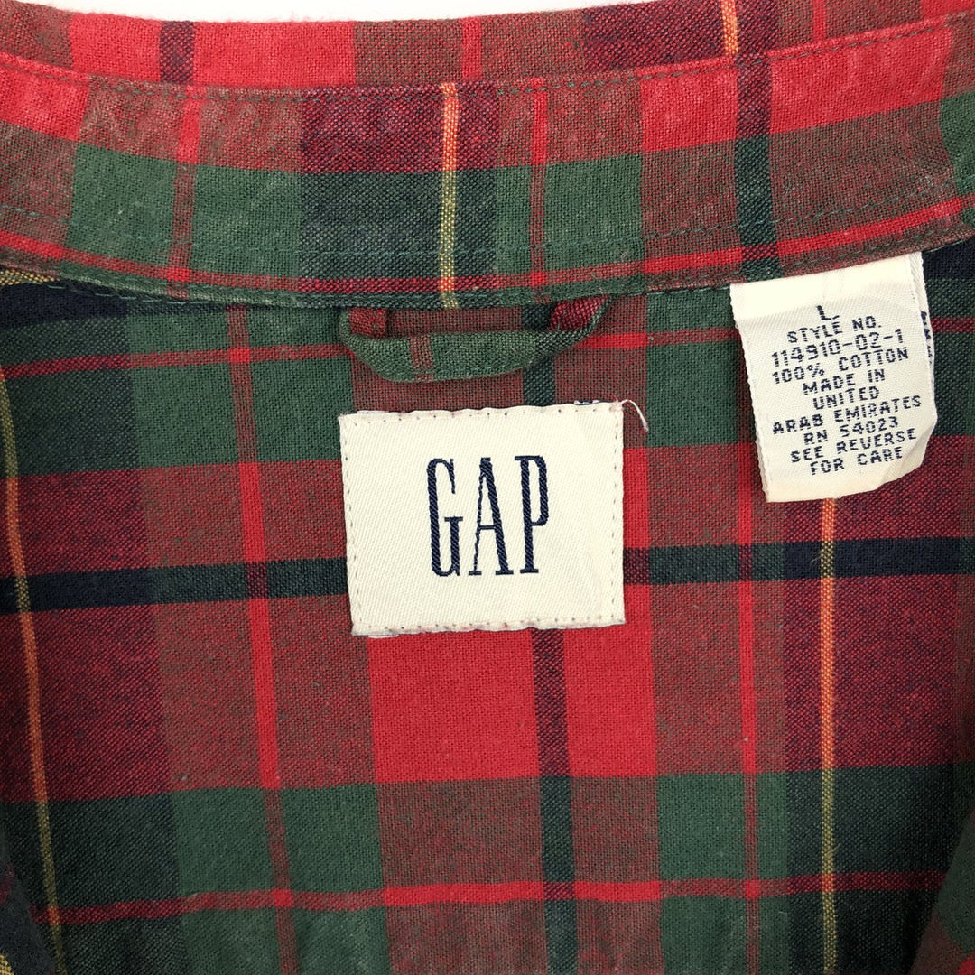 90'S GAP Vintage Long Sleeve Cotton Check Shirt, Men's Size L cotton red type Vintage Second Hand