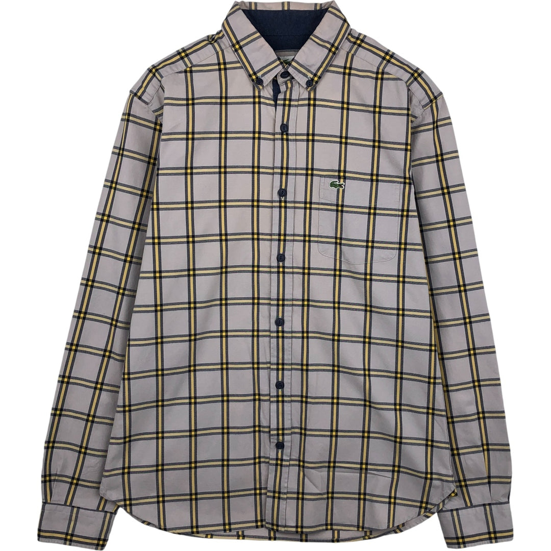 Lacoste Slim Fit Long Sleeve Button-Down Check Shirt, Men's Size Medium cotton gray type Vintage Second Hand