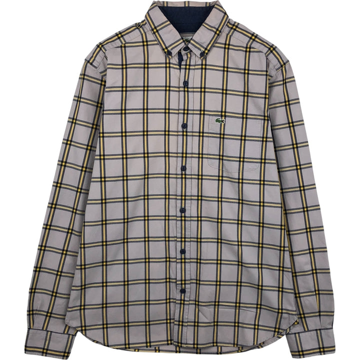 Lacoste Slim Fit Long Sleeve Button-Down Check Shirt, Men's Size Medium cotton gray type Vintage Second Hand