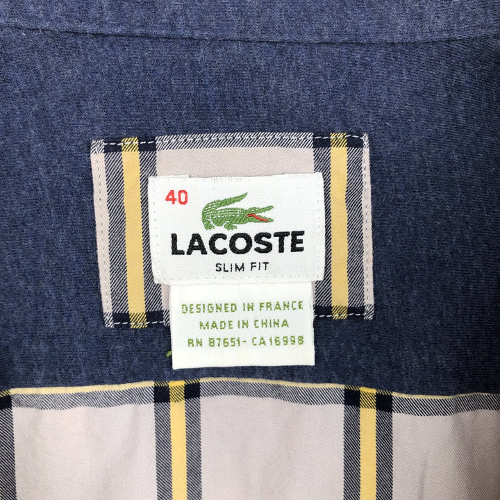 Lacoste Slim Fit Long Sleeve Button-Down Check Shirt, Men's Size Medium cotton gray type Vintage Second Hand