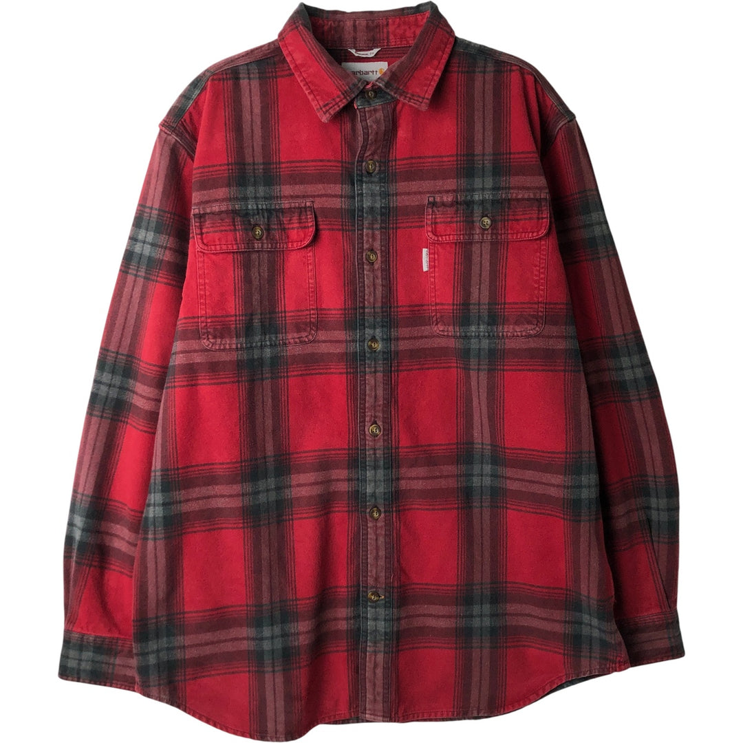 Carhartt ORIGINAL FIT long sleeve flannel check shirt, men's size L cotton red type Vintage Second Hand