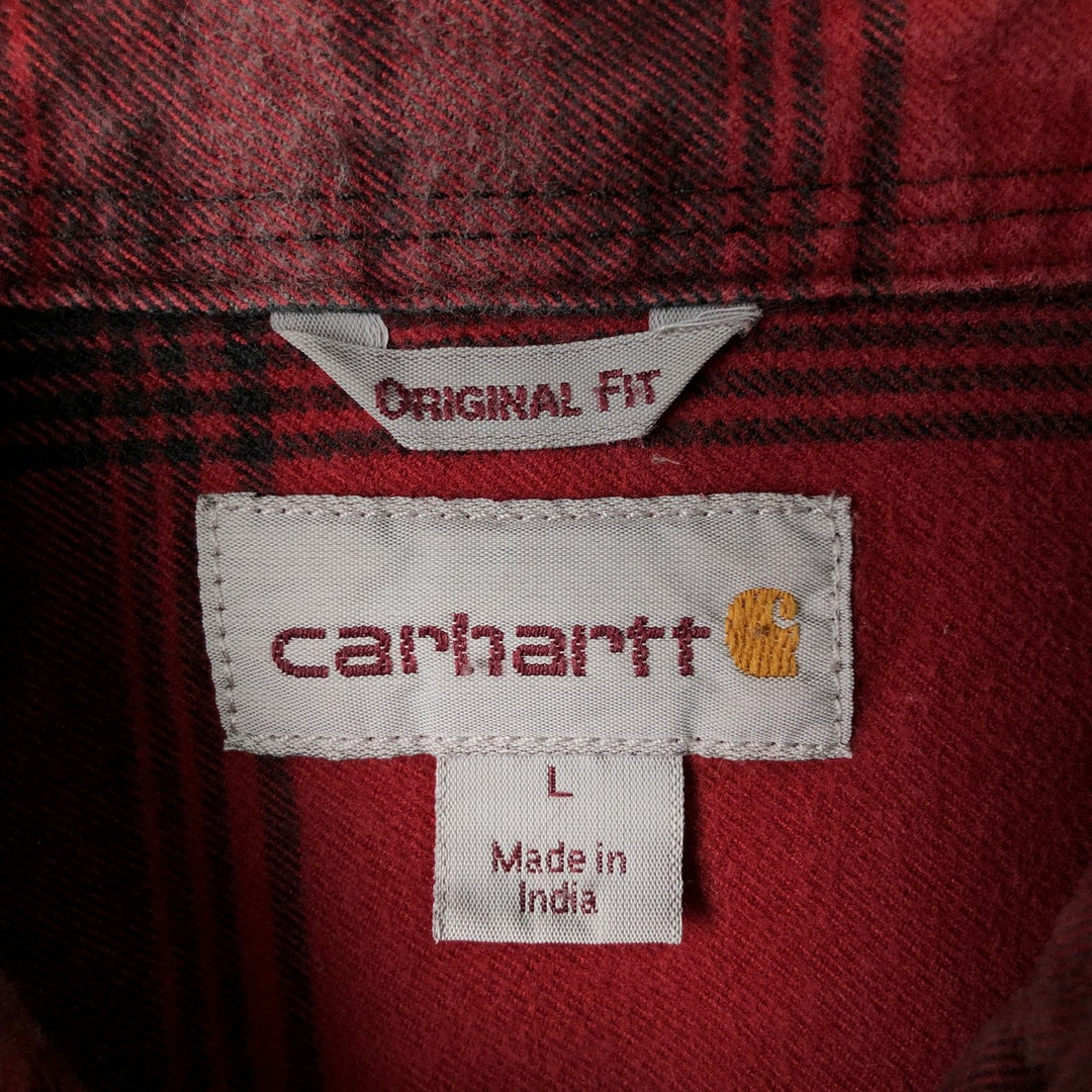 Carhartt ORIGINAL FIT long sleeve flannel check shirt, men's size L cotton red type Vintage Second Hand