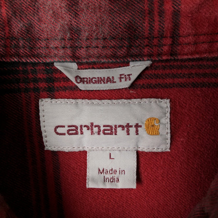Carhartt ORIGINAL FIT long sleeve flannel check shirt, men's size L cotton red type Vintage Second Hand
