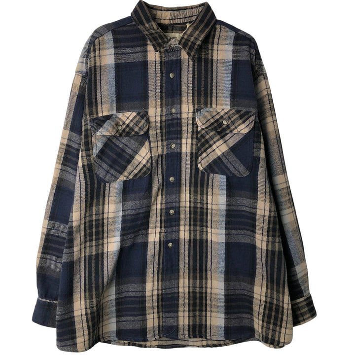 Fieldmaster FIELDMASTER Long Sleeve Flannel Check Shirt, Men's XL cotton navy blue type Vintage Second Hand