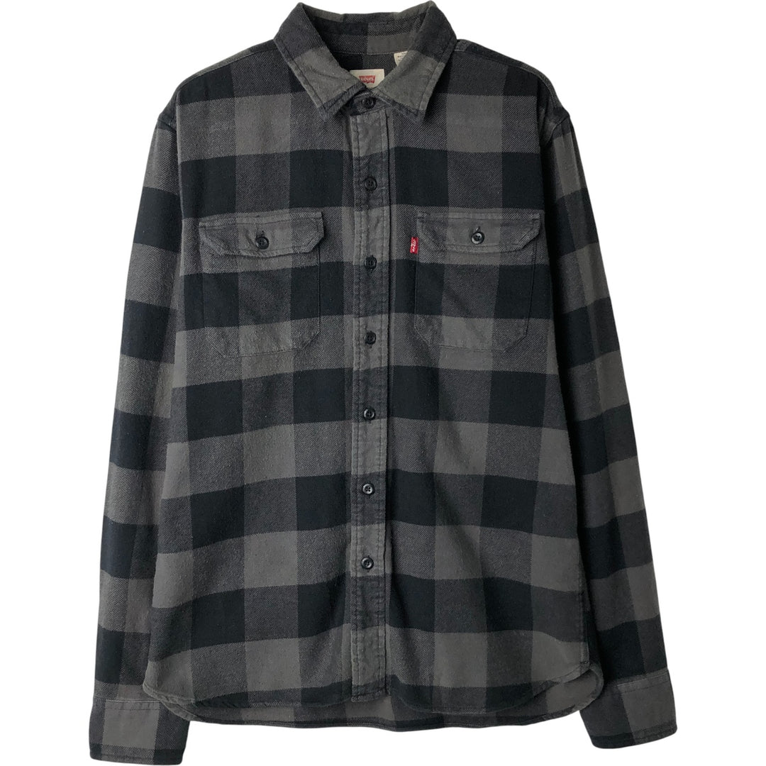 Levi's Buffalo Check Long Sleeve Light Flannel Check Shirt, Men's Size Medium unclear gray type Vintage Second Hand