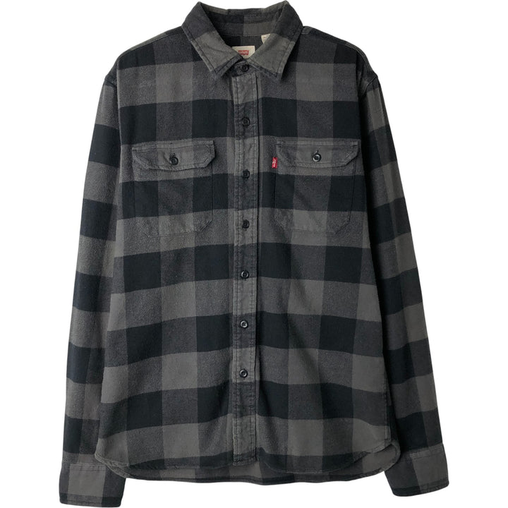 Levi's Buffalo Check Long Sleeve Light Flannel Check Shirt, Men's Size Medium unclear gray type Vintage Second Hand