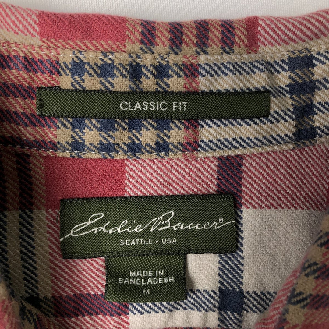 Eddie Bauer Classic Fit Long Sleeve Light Flannel Check Shirt, Men's Size Medium cotton white type Vintage Second Hand