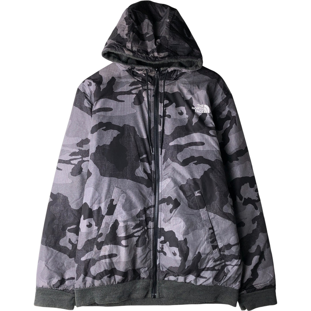 The North Face Camouflage Pattern Fleece Reversible Puffer Jacket (Men's Size L) polyester gray type Vintage Second Hand
