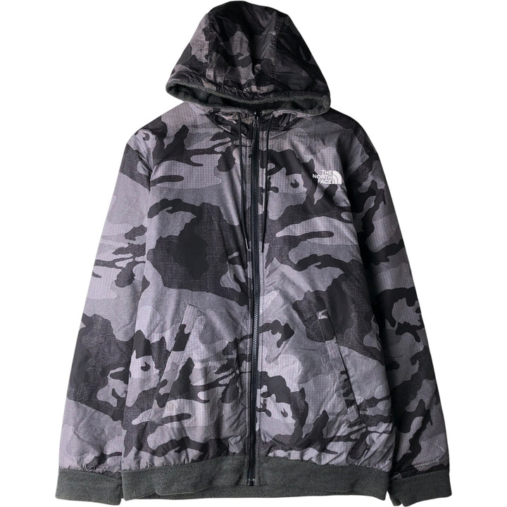 The North Face Camouflage Pattern Fleece Reversible Puffer Jacket (Men's Size L) polyester gray type Vintage Second Hand