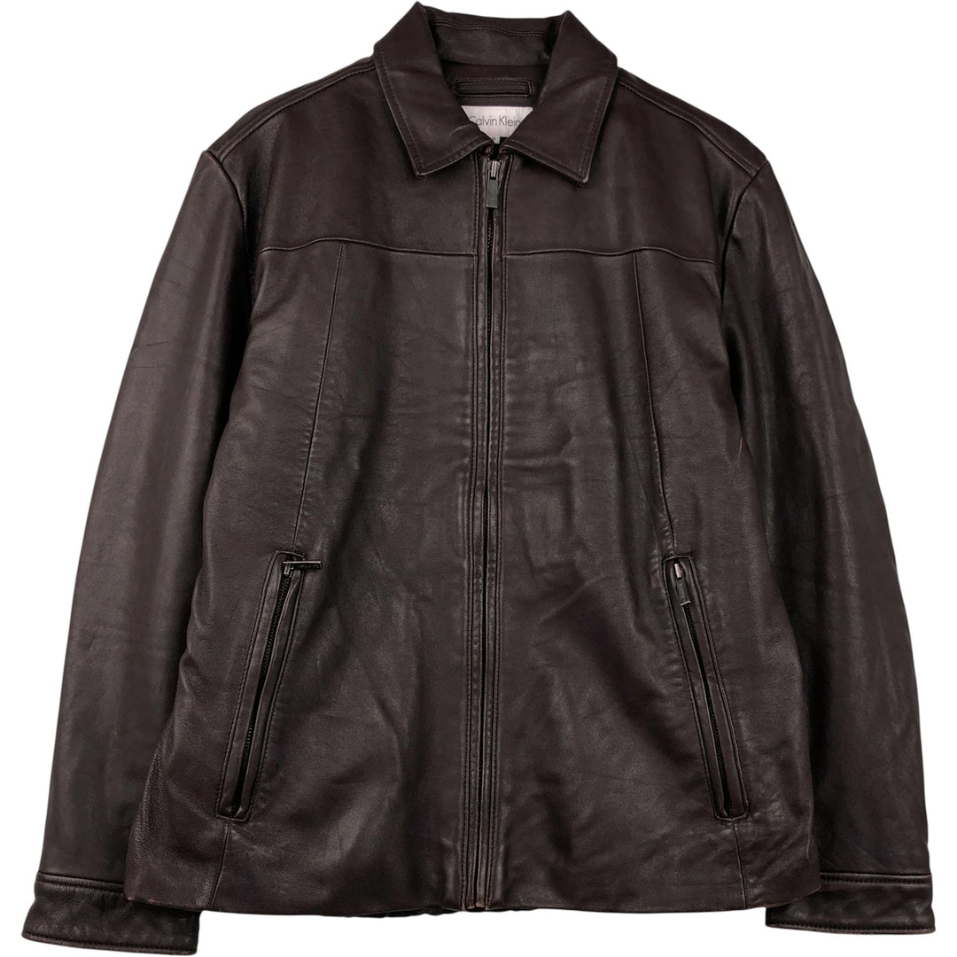 Calvin Klein swing-top leather jacket, men's size M genuine leather brown type Vintage Second Hand