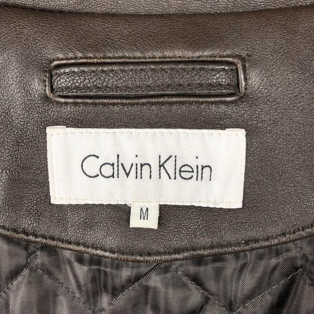 Calvin Klein swing-top leather jacket, men's size M genuine leather brown type Vintage Second Hand