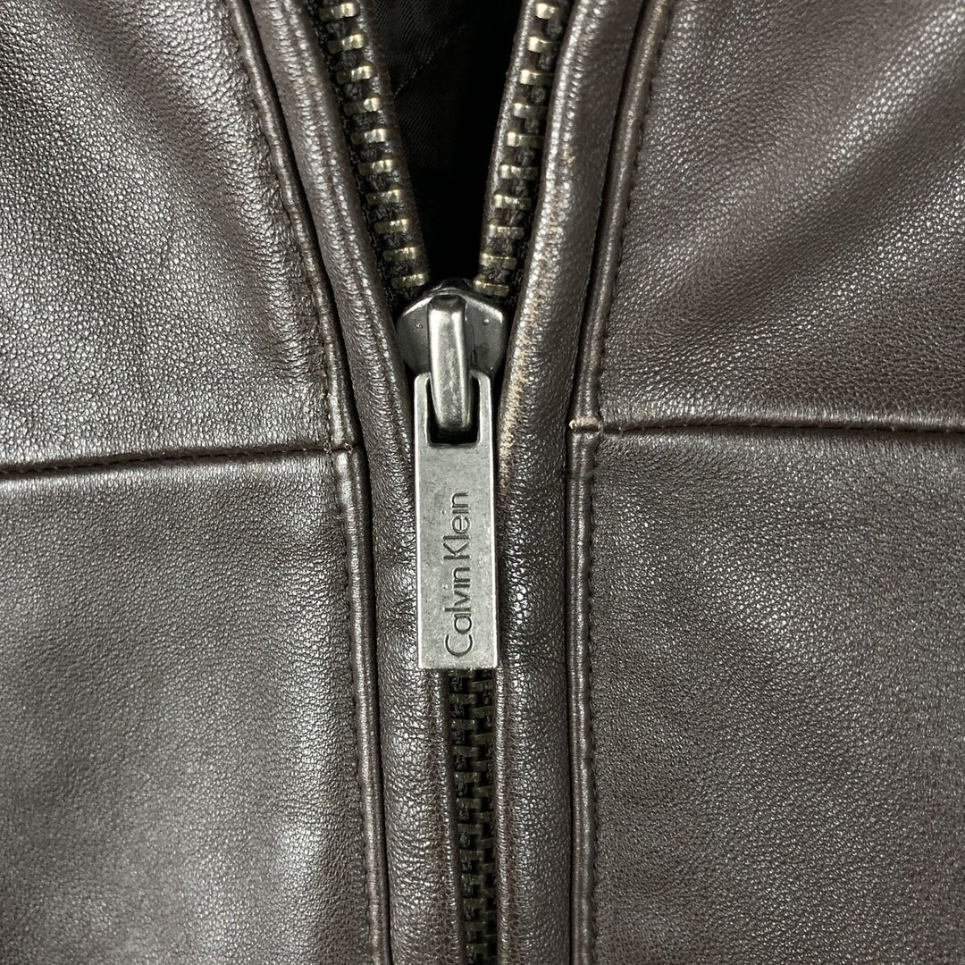 Calvin Klein swing-top leather jacket, men's size M genuine leather brown type Vintage Second Hand