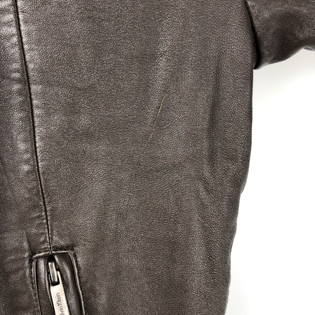 Calvin Klein swing-top leather jacket, men's size M genuine leather brown type Vintage Second Hand