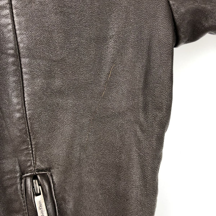 Calvin Klein swing-top leather jacket, men's size M genuine leather brown type Vintage Second Hand