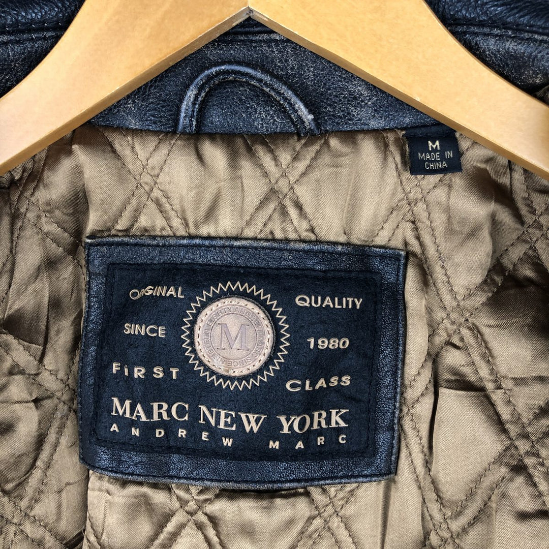 ANDREW MARC NEW YORK Swing Top Style Padded Leather Blouson, Men's Size M (approx.) genuine leather black type Vintage Second Hand