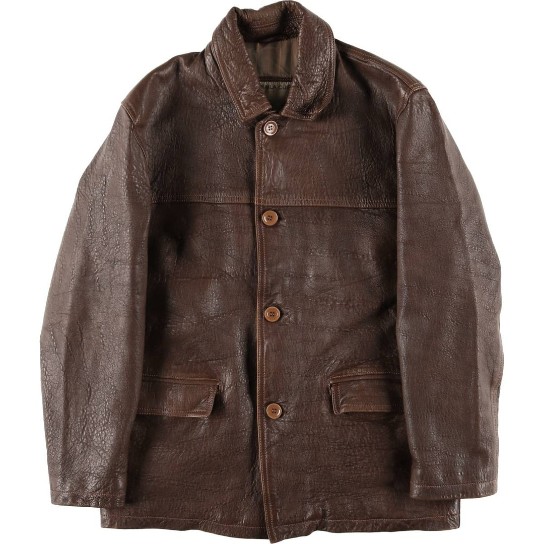 NOUHAILA CUIR Leather Car Coat, Men's Size Medium, Vintage Genuine Leather Lamb Leather brown type Vintage Second Hand