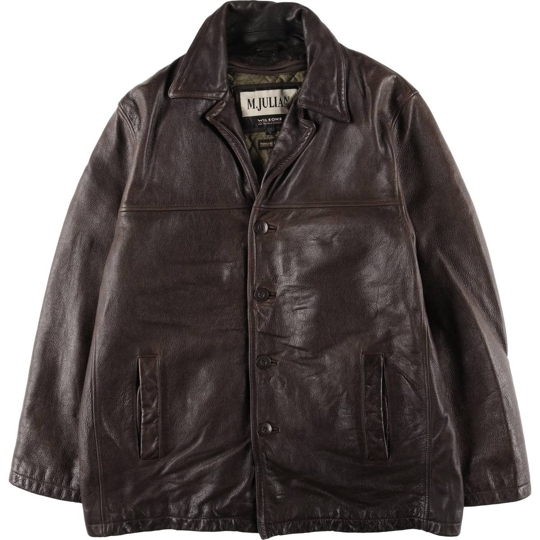 Wilsons Leather M. Julian Padded Leather Car Coat, Men's XL genuine leather brown type Vintage Second Hand