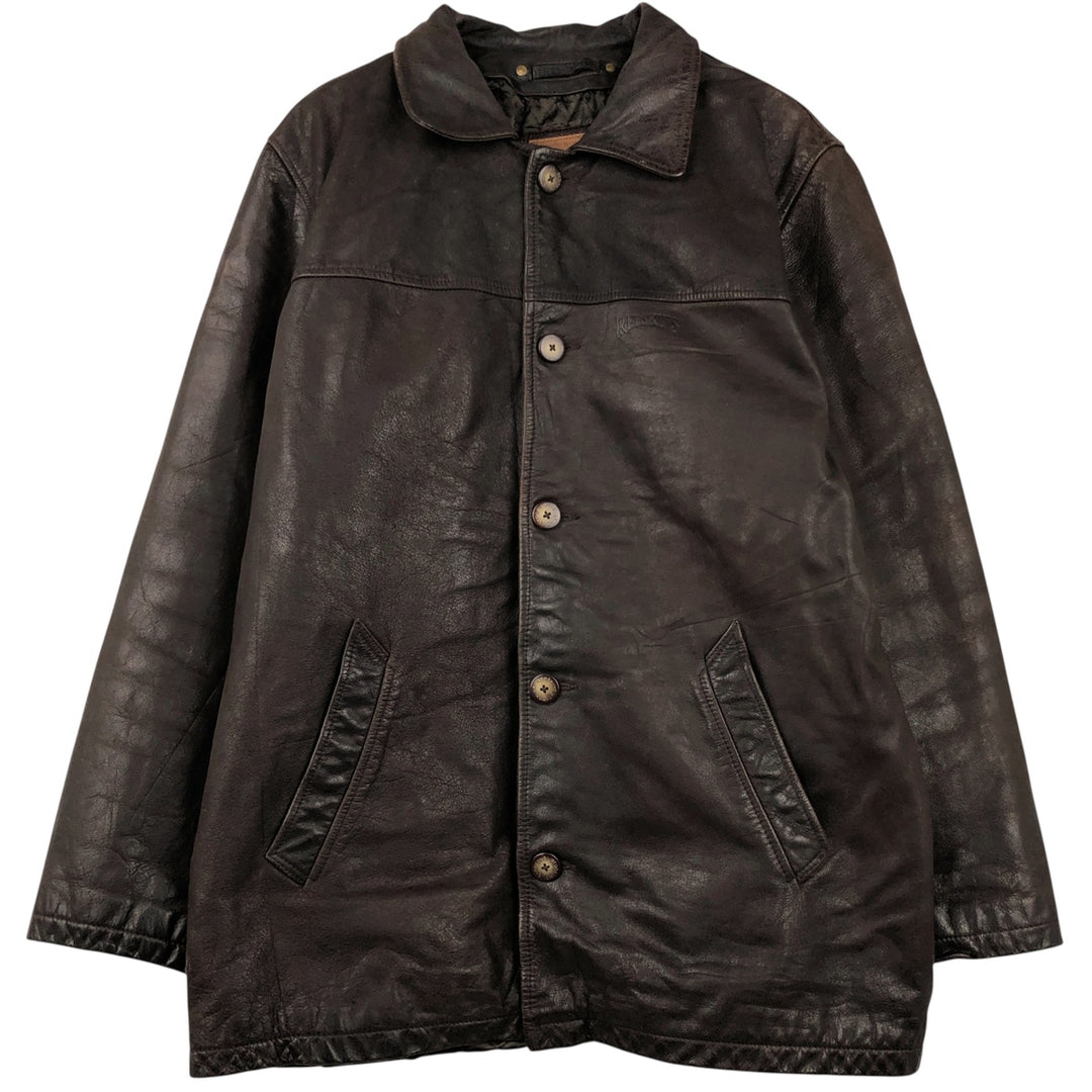 REDSKINS Padded Leather Car Coat, Men's Size XL genuine leather brown type Vintage Second Hand