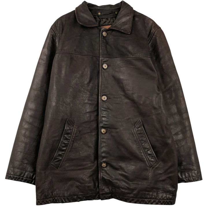 REDSKINS Padded Leather Car Coat, Men's Size XL genuine leather brown type Vintage Second Hand