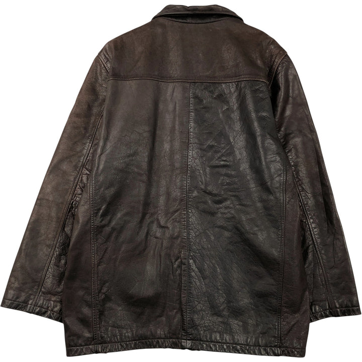 REDSKINS Padded Leather Car Coat, Men's Size XL genuine leather brown type Vintage Second Hand