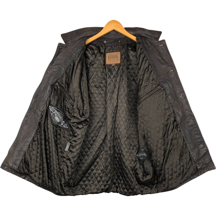 REDSKINS Padded Leather Car Coat, Men's Size XL genuine leather brown type Vintage Second Hand